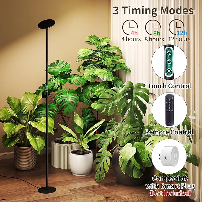 chiphy Grow Lights, 85" Full Spectrum Plant Light for Indoor Plants, 4/8/12H Timer, 60W Grow Lamp, 10 Dimmable Brightness, Height Adjustable, Remote Control, Ideal for Large Tall Plants