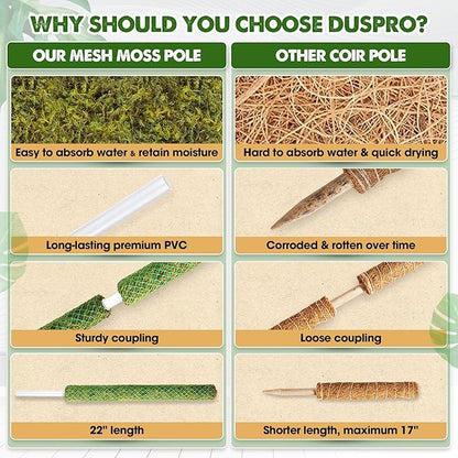 DUSPRO Green Stackable Mesh Moss Pole for Plants Climbing Vine Supporting Monstera Trellis, for Indoor Plants Extendable Plant Pole Moss Sticks, for Plants Monstera Potted Plant Stakes 2 pcs 22''