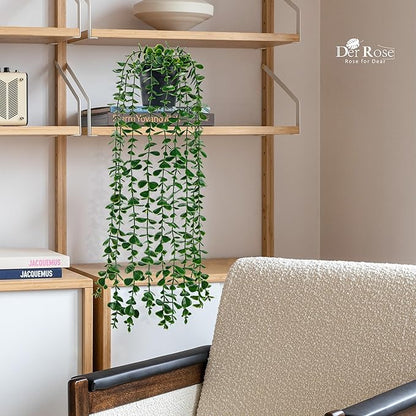 Der Rose 24.8'' Fake Hanging Plants Artificial Potted Eucalyptus Vine Plants Indoor and Outdoor for Office Home Living Room Bathroom Wall Shelf Decor (1Pack)
