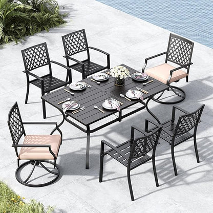 MFSTUDIO Patio Dining Set for 6, Outdoor Table and Chairs Set with Umbrella Hole, 7 Piece Metal Outdoor Dining Set, Patio Furniture Set for Deck Backyard Poolside Garden