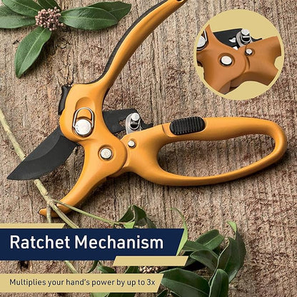 Ratchet Anvil Pruning Shears for Gardening - 5” Heavy Duty Ratcheting Garden Shears Clippers with Carbon Steel Blade for Weak Hands or Arthritis, Hand Pruners for Gardening Tools by Kings County Tools