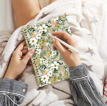 Sage Green Floral Spiral Notebook, Cottagecore Daisy Flower Notebook for Note Taking, Wildflower Aesthetic Botanical Journal for Writing, 5.5x8.3 Inch
