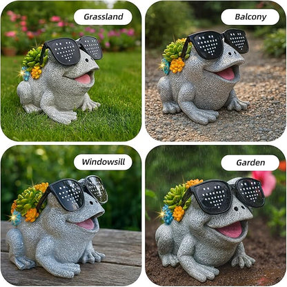 Frog Solar Garden Statue Decor with Succulent and Led Lights Outdoor Decoration for Lawn Backyard Patio Yard Ornament Housewarming Birthday Gifts for Mom Grandma Women