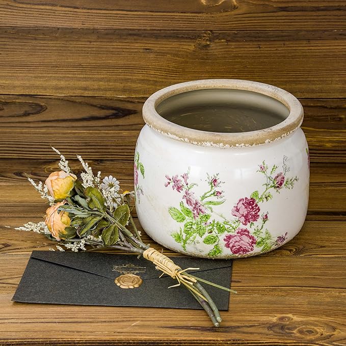 Large Ceramic Pot for Planters, Ice Crack Glazed Flower Pot with Drainage Holes,5.91inch Vintage Planters for Indoor and Outdoor (Pink)