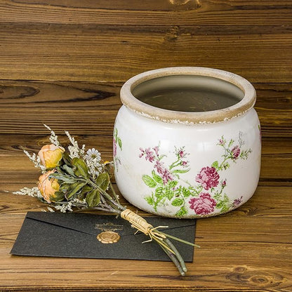 Large Ceramic Pot for Planters, Ice Crack Glazed Flower Pot with Drainage Holes,5.91inch Vintage Planters for Indoor and Outdoor (Pink)