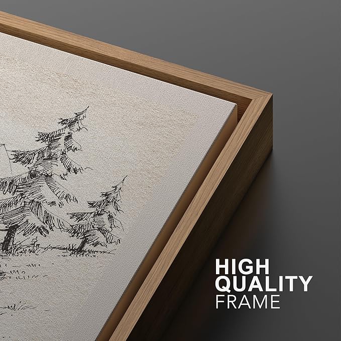 Ashbrook Framed Canvas Print Wall Art Set Vintage Country Forest Landscapes Nature Wilderness Illustrations Fine Art Floral Botanical Minimal Calm/Relax/Cozy for Bedroom - 24"x36"x3 NATURAL