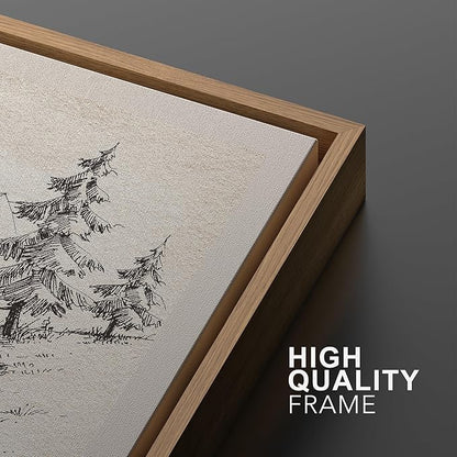 Ashbrook Framed Canvas Print Wall Art Set Vintage Country Forest Landscapes Nature Wilderness Illustrations Fine Art Floral Botanical Minimal Calm/Relax/Cozy for Bedroom - 24"x36"x3 NATURAL