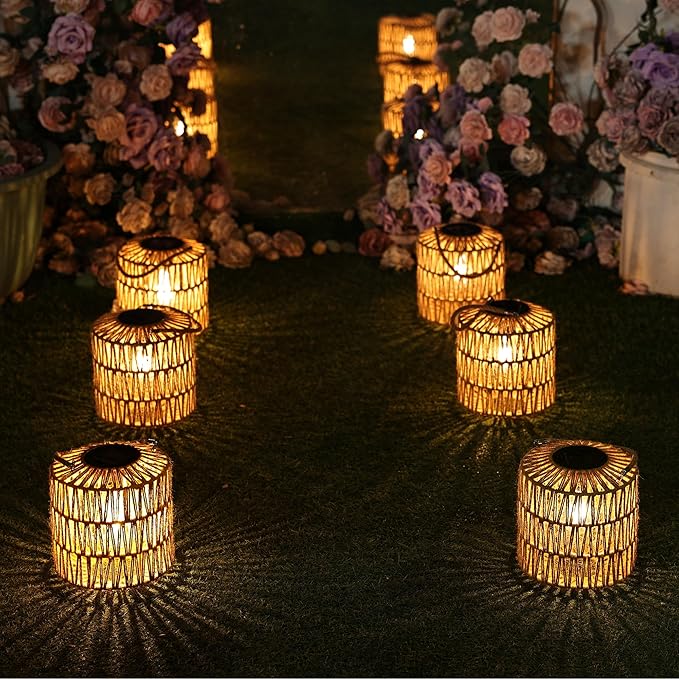 Cooo Large Solar Rope Lantern Outdoor Hanging – Handwoven Jute Rope Lantern with Warm Edison Bulb, IP65 Waterproof Solar Powered Garden Light for Porch Patio, Yard Christmas Decorations, 8.27” Tall