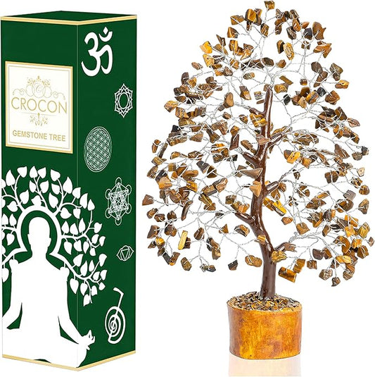 Tiger Eye Crystal Tree of Life Chakra, Handmade Gemstone Feng Shui Money Bonsai, Crystal Decorations, Spiritual Gifts, Healing Stone Home Decor
