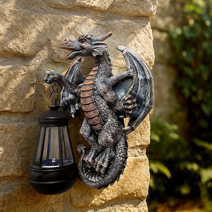 Dragon Tree Hugger with Solar Lantern 10.4 Inch Dragon Lamp Decor Statue Garden Yard Outdoor Outside Thoughtful Gifts for Women Mom Grandma