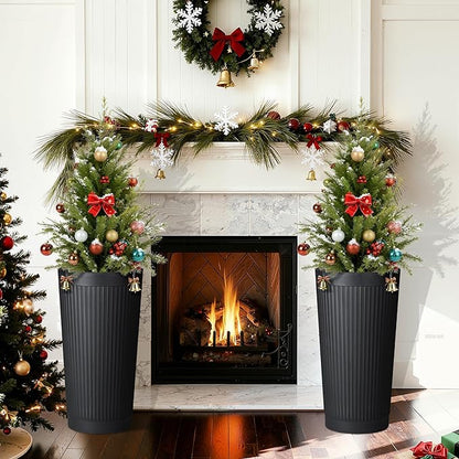 24in Tall Self-Watering Planters Set of 2 - Black Flower Pots with Water Level Monitor, Non-Toxic Plastic Planters for Indoor Outdoor Patio, Porch, Living Room, Home Office