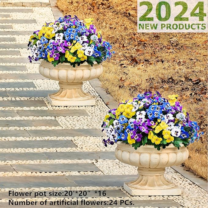 QIANYUN Fake Flowers- 24 Bundles Faux Plastic Purple Flowers for Home Wedding Kitchen Garden Table Centerpieces Indoor Outdoor Decor (Four Mixed Colors)
