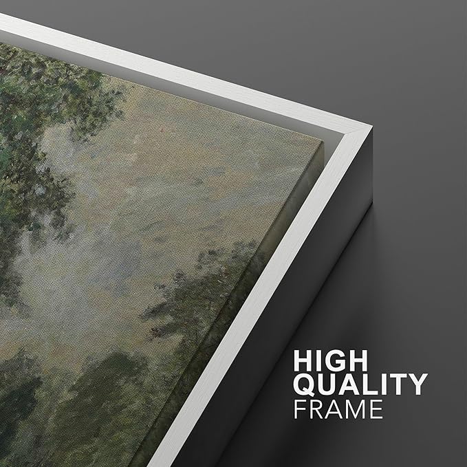 Ashbrook Framed Canvas Print Wall Art Set Fine Art Watercolor Emerald Green Forest Landscape Nature Wilderness Illustrations Floral Botanical Minimal Calm/Relax for Bedroom - 24"x36"x3 White