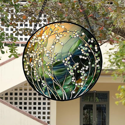 Stained Glass Suncatcher, Yellow Green Gradient Flower Sun Catcher Plants Stain Glass Window Hanging Decoration Mother's Day Birthday Gifts for Women Men Mom and Nana 11.8 in