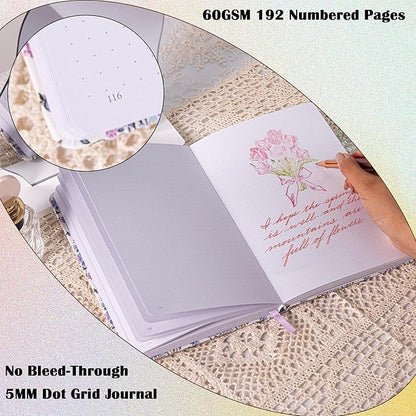 TIEFOSSI Dotted Journal Notebook for Women, A5 Dotted Grid Notebook for Writing, 190 Numbered Pages, 160 GSM Thick Paper, Travel Daily Journal, for Work Home School, Note Taking, Business, 8.4 X 5.8 In