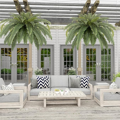 48in UV Resistant Artificial Ferns for Outdoors Large, Realistic Fake Boston Fern with Full Multiple Silk Fronds, Faux Boston Fern for Porch Outdoors, Garden or Hanging, 2 Pack