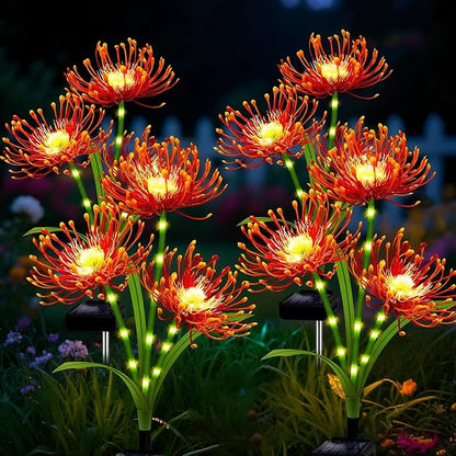 Solar Garden Flower Lights Outdoor,4 Pack 12-Head Orange Spider Lily Waterproof with Glowing Stems,Elegant Yard & Patio Decor,Ideal Thanksgiving,Christmas & Gardening Gifts for Women,Mothers & Grandma