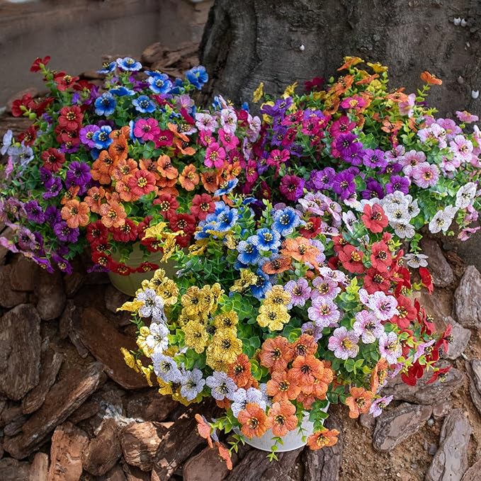Artificial Flowers for Outdoors UV Resistant, 12 Bundles Realistic Silk Flower Faux Fake Plants for Porch Patio Yard Planters, Spring Summer Home Garden Decor, White