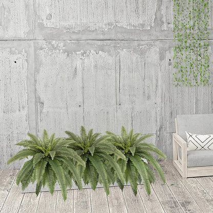 48in UV Resistant Artificial Ferns for Outdoors Large, Realistic Fake Boston Fern with Full Multiple Silk Fronds, Faux Boston Fern for Porch Outdoors, Garden or Hanging, 2 Pack