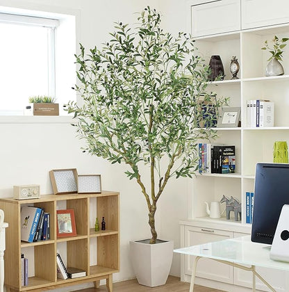 Artificial Olive Tree 7FT with 1476 Leaves Realistic Tall Large Faux Silk Deluxe Plant 84 Inch Black Pot for Indoor Home Office Porch Mall School Hotel Modern Decor Housewarming Gift