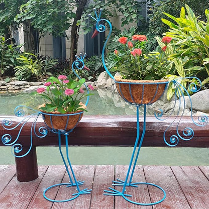 Metal Peacock Planter with Fiber Basket -Garden Bird Planters for Outdoor Indoor Lawn,Yard,Porch,Patio, Garden Decorations（Set of 2）