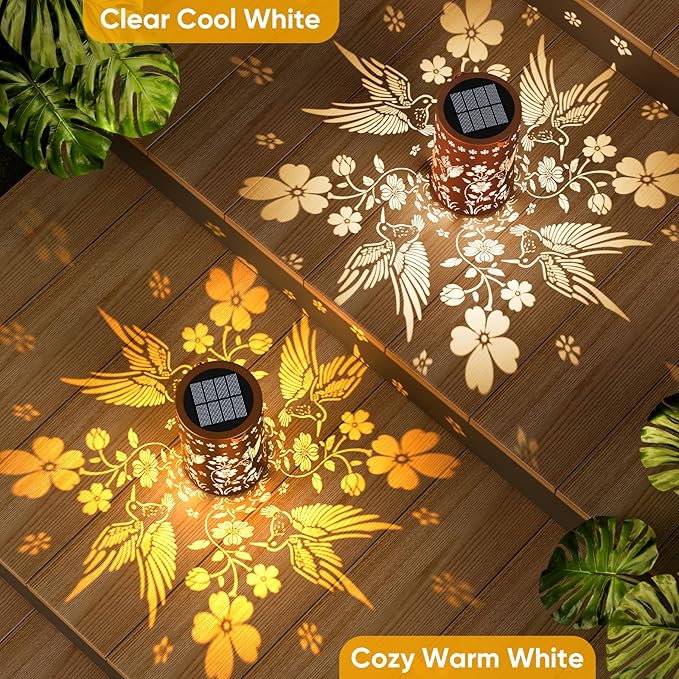 Solar Lanterns Outdoor Waterproof: 2 Pack Hummingbird Decor Valentines Day Gifts for Her - 2 Modes Vintage Metal Hanging Solar Lights for Outside Patio Porch - Gardening Gifts for Women Mom