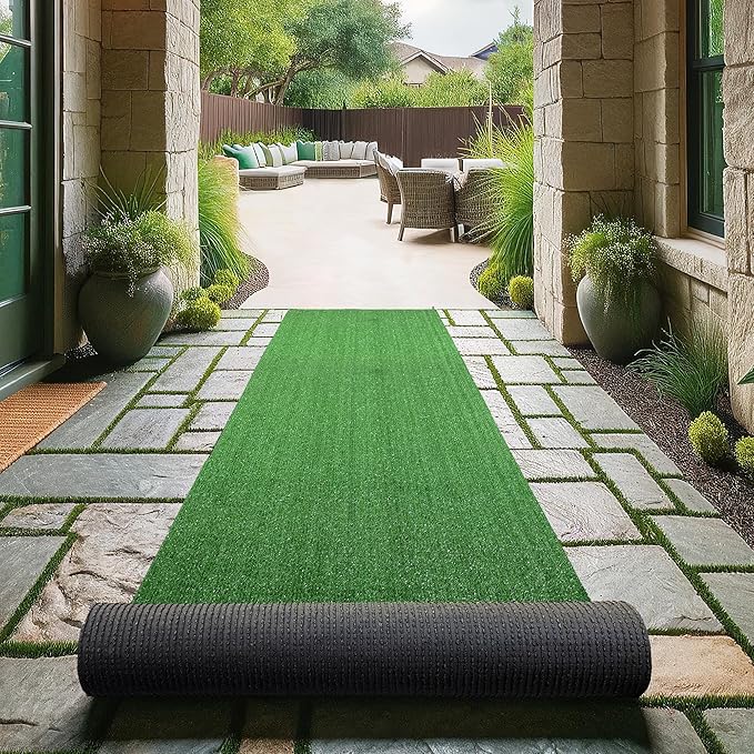 Ottomanson Artificial Grass Turf 2'7" x 22' Indoor Outdoor Faux Grass Rug with Drainage Holes, Customizable with Extra Long Size Options, Perfect for Patio Lawn Balcony Weddings Photoshoot Backdrop