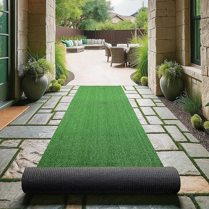 Ottomanson Artificial Grass Turf 2'7" x 34' Indoor Outdoor Faux Grass Rug with Drainage Holes, Customizable with Extra Long Size Options, Perfect for Patio Lawn Balcony Weddings Photoshoot Backdrop