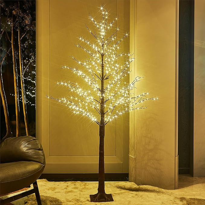 Hairui Lighted Brown Tree Plug in 6FT 690 LED Artificial Twig Tree with Lights for Christmas Holiday Wedding Room Decorations Indoor Outdoor