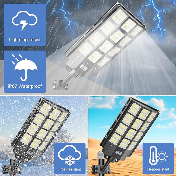 loyoele 9000W Solar Street Lights Outdoor 240000 Lumens Solar Flood Light with Remote Control & Motion Sensor, Waterproof IP66 Dusk to Dawn Solar Power Lights for Garden,Yard, Path, Parking Lot 2-Pack