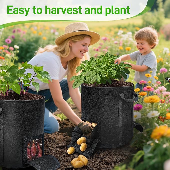 8 Pcs 15 Gallon Potato Grow Bags with Harvest & Visible Windows, Thickened Nonwoven Fabric Potato Planter,Potato Growing Containers with Sturdy Handles, Potato Bags for Growing Potatoes Vegetables