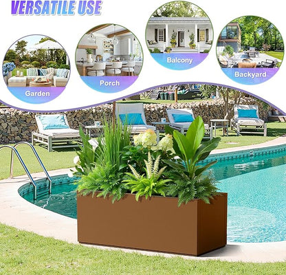 Tall Metal Planter, 15" W×16.3" H Large Rectangular Planter Box for Outdoor or Indoor, All-Weather Durable Plant Box with Drainage Holes & Removable Shelf for Patio, Porch, Garden, Trees, Flowers