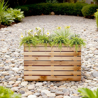 Metal Rectangular Outdoor Planter Box with Drainage Holes, Tall & Large Black Planters for Outdoor Plants, Flowers, Trees (30" L x 12" W x 24" H, Walnut Wood Grain)