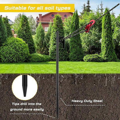 Sintuff 36 Pcs Heavy Duty Tree Stake Kits Stake and Support for Young Leaning Tree Anchor Straightening Kit, 15.8'' Support Straps, 11.8'' Steel Stakes, 13.12ft Rope(Army Green)