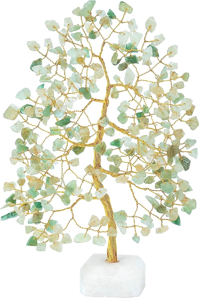 Crocon Green Jade Gemstone Tree with Natural Quartz Base Chakra Healing Crystal Tree of Life Feng Shui Money Bonsai Handmade Gemstone Tree Ornament Figurine Wealth & Good Luck Gift 10-12'' (CTR072a)