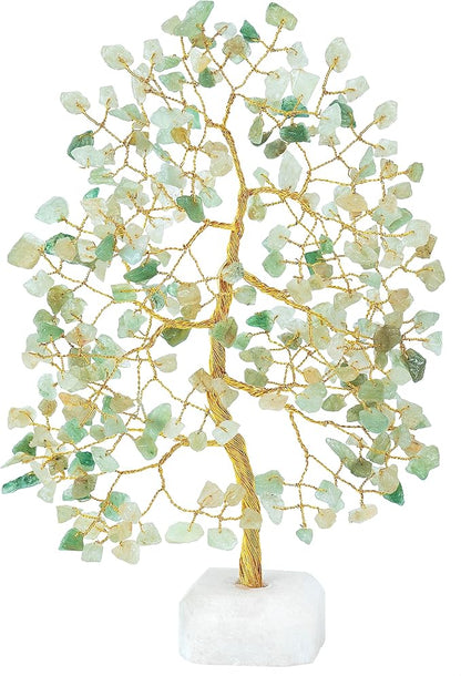Crocon Green Jade Gemstone Tree with Natural Quartz Base Chakra Healing Crystal Tree of Life Feng Shui Money Bonsai Handmade Gemstone Tree Ornament Figurine Wealth & Good Luck Gift 10-12'' (CTR072a)