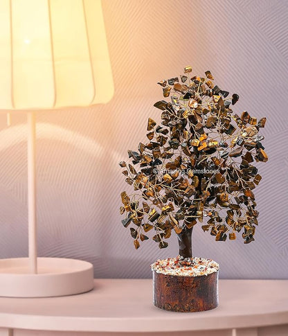 Amazing Gemstone Tigers Eye Natural Healing Premium Crystal Bonsai Feng Shui Fortune Money Tree of Life for Home Office Decor (Gift Box Ready,10-12 Inch)