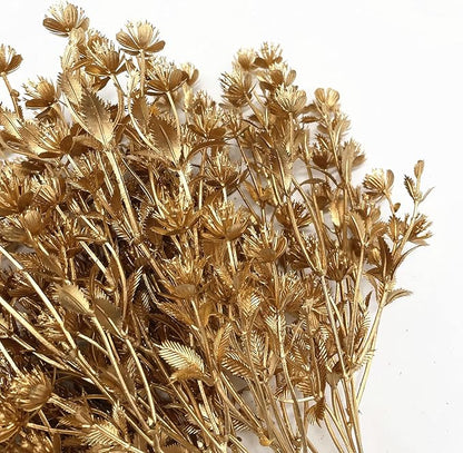PASYOU Gold Fake Plants, Artificial Flowers Decoration for Christmas Golden Leaves Grass Plastic Faux DIY Crafts Indoor Outdoor Home Garden Party Room Bedroom Wedding Table Centerpiece Decor, 4 Pack