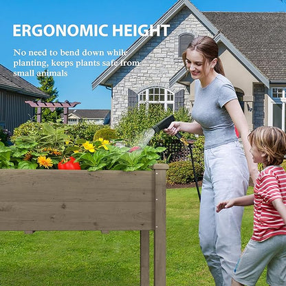 BlueWish 72''L x 23''W x 30''H Outdoor Cedar Garden Bed, Raised Garden Bed with 8 Drainage Holes & 6 Legs, Elevated Planter Boxes for Gardening, Vegetable, Flower, 661lbs Capacity, Brown