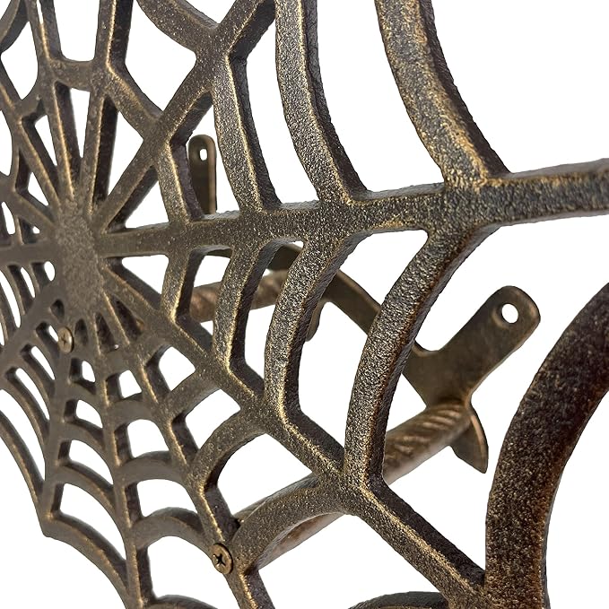 XL Cast Iron Spider Web Hose Holder, Bronze Finish, Heavy-Duty Wall Mounted Garden Hose Hanger, Weather Resistant Decorative Outdoor Hose Storage, Easy Install, Patio Decor, 13.75 Inch Diameter