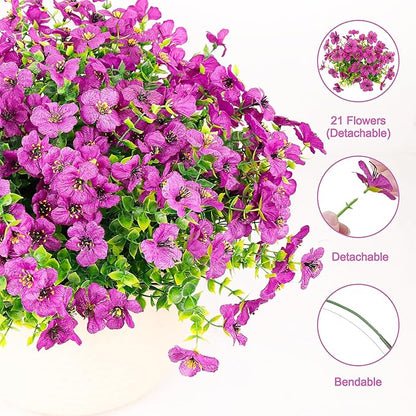 FGSAEOR 12 Bundles Artificial Flowers for Outdoor Indoor, Faux Flower Purple Daisy with Eucalyptus Leaves Fake Plants Greenery, Garden Home Decor for Boxwood Porch Patio