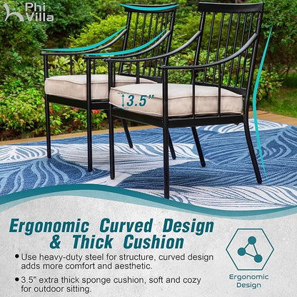 PHI VILLA 7 Piece Large Outdoor Dining Table Set, Expandable Rectangular Metal Dining Table & Cushioned Iron Chairs for Patio, Deck, Yard
