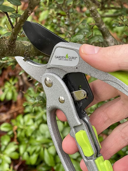 Garden Guru Ratchet Pruning Shears - Professional Garden Clippers with Ergonomic Grip and Brush - Makes Tough Cuts Easy (4 Pack)