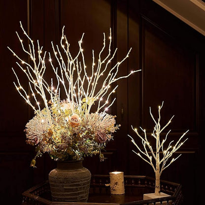 Hairui Lighted Artificial Twig Birch Tree Branch with Fairy Lights 32in 150 LED Plug in Lighted Willow Branch for Christmas Wedding Party Decoration 2 Sets (Vase Excluded)
