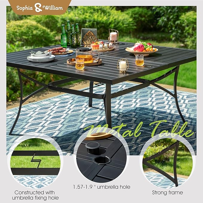 Sophia & William Outdoor Dining Set Patio Dining Sets Patio Table and Chairs Set 9 Pieces 60" Square Outdoor Dining Table for 8 with Swivel Patio Chairs for Garden Pool All Weather Brown