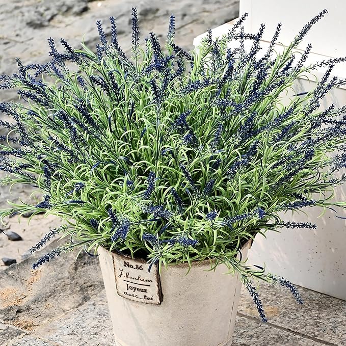 alyptus UV Resistant Artificial Lavender Flowers for Outdoors 16 Bundles Fake Purple Flower Outdoor Faux Plastic Outside Plants Decorations for Front Porch Patio Planters Décor(Dark Purple Lavender)