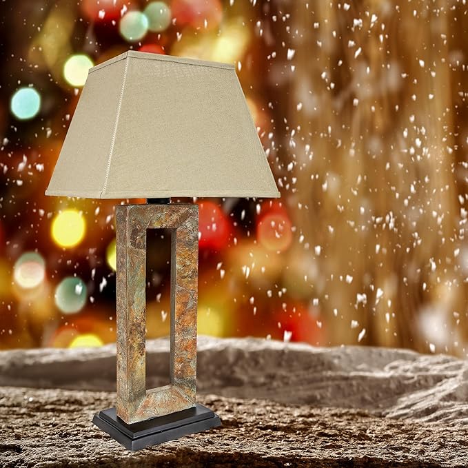 Sunnydaze Open Rectangle Side Table Lamp for Living Room - Slate Indoor or Outdoor Table Lamp - 31" H - Plug-in Electric