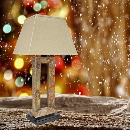 Sunnydaze Open Rectangle Side Table Lamp for Living Room - Slate Indoor or Outdoor Table Lamp - 31" H - Plug-in Electric
