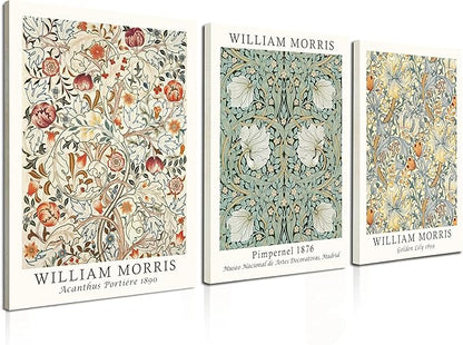 Induslyfe Framed Flower Wall Art Canvas Decor Set of 3, William Morris Wall Art Framed Prints Posters Mid Century Modern Art, Aesthetic Floral Botanical wall art for bedroom living room bathroom 12x16