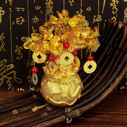 Citrine Crystal Money Tree – Feng Shui Wealth for Prosperity, Golden Money Bag Bonsai, Lucky Gemstone Tree for Home & Office